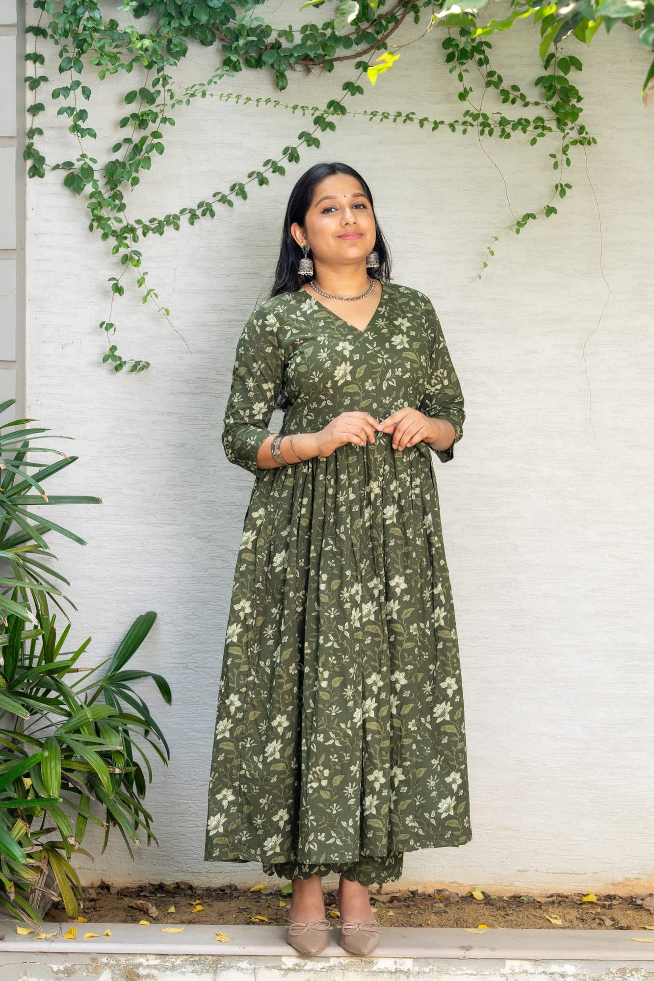 Zariya Olive Floral Cotton Co-Ord Set