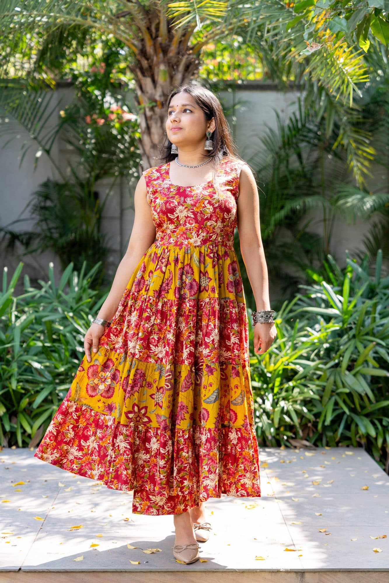 Rangrez Floral Tiered Cotton Dress