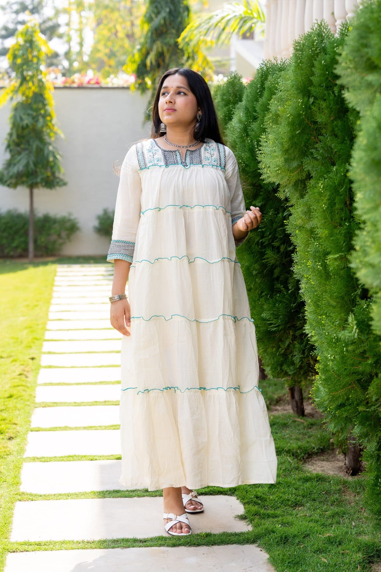 Meher Ivory Tiered Cotton Dress