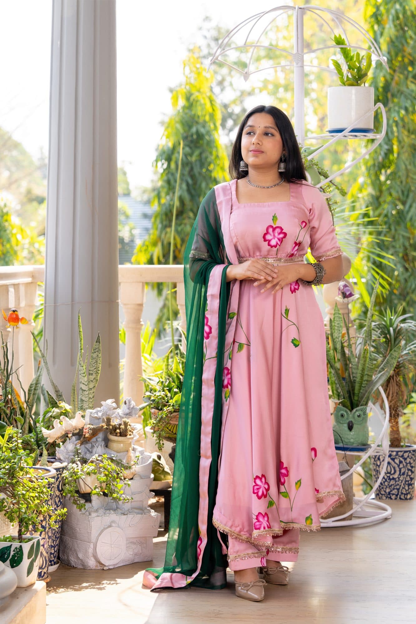 Gulnaar Pink Floral Suit Set