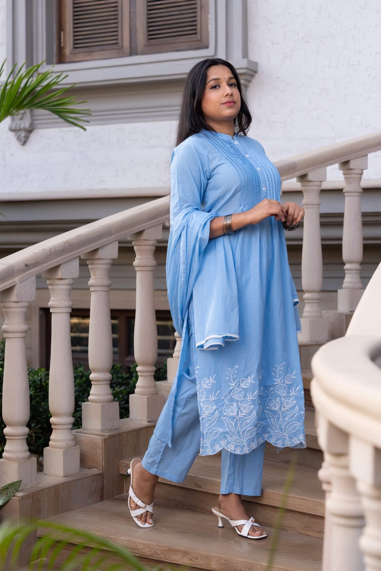 Neel Tara Cotton Suit in Sky Blue