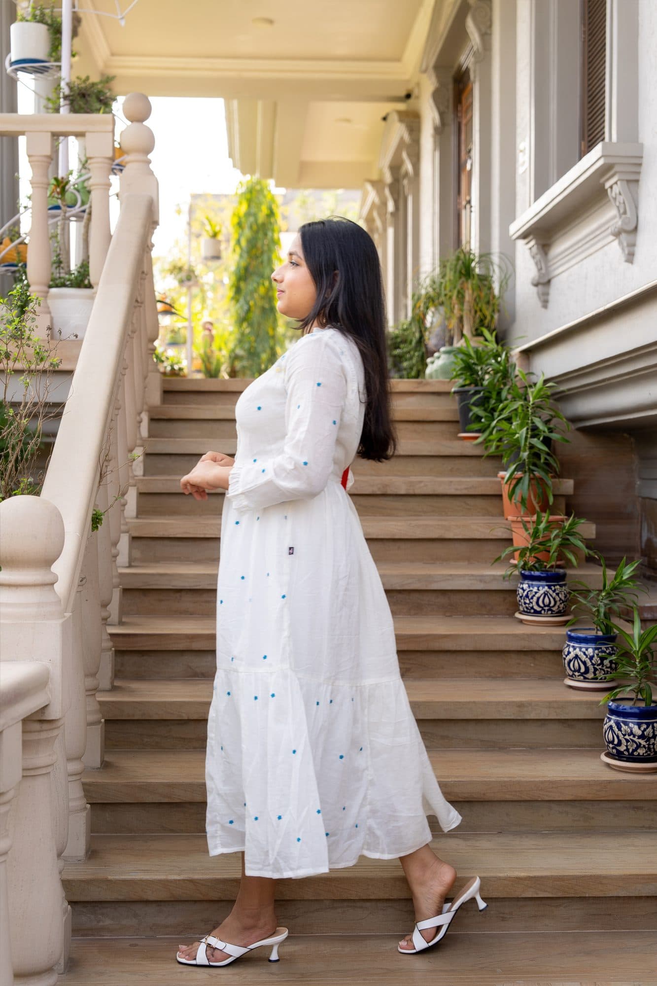 White with Blue Embroidery in White with Blue Embroidery