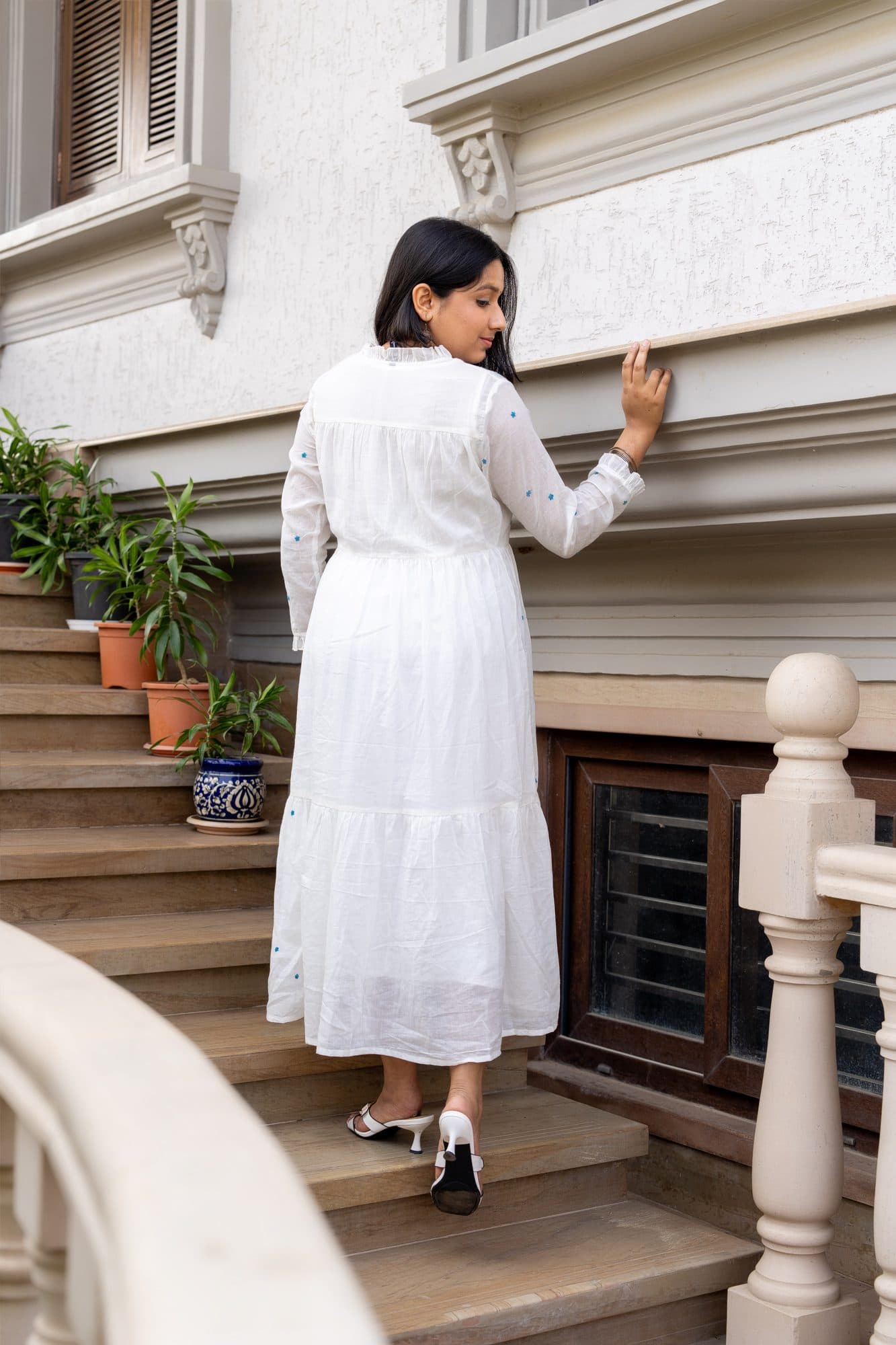 White with Blue Embroidery in White with Blue Embroidery