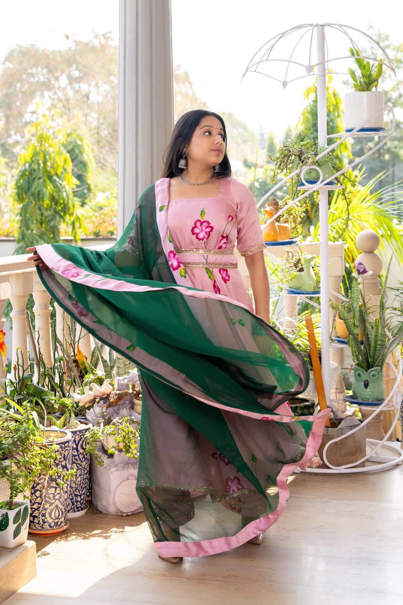 Gulnaar Pink Floral Suit Set in Blush Pink