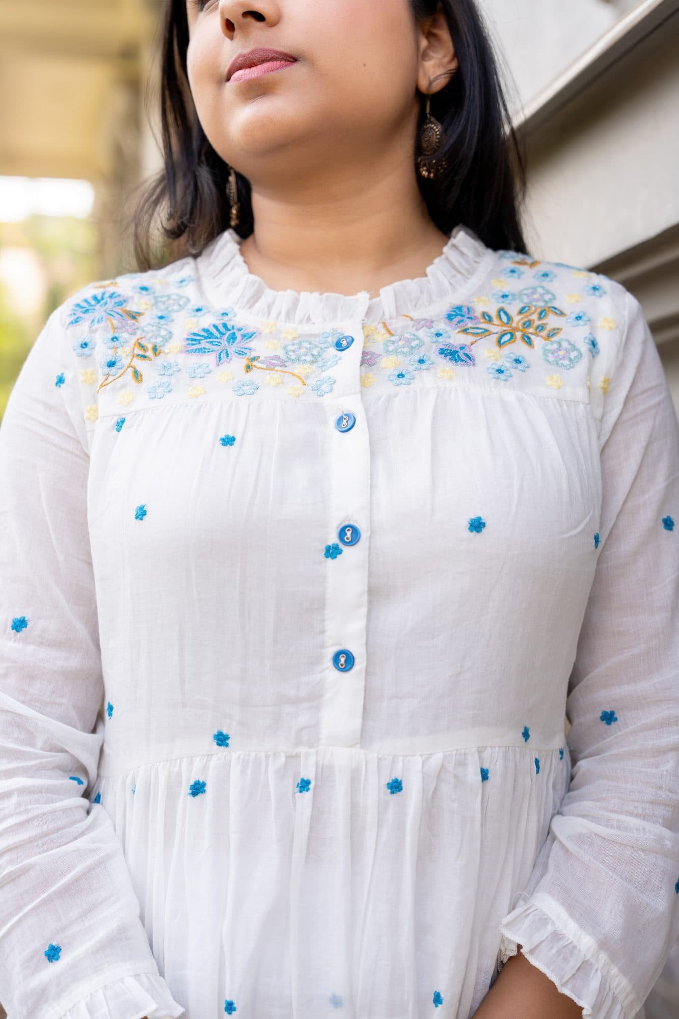 White with Blue Embroidery in White with Blue Embroidery