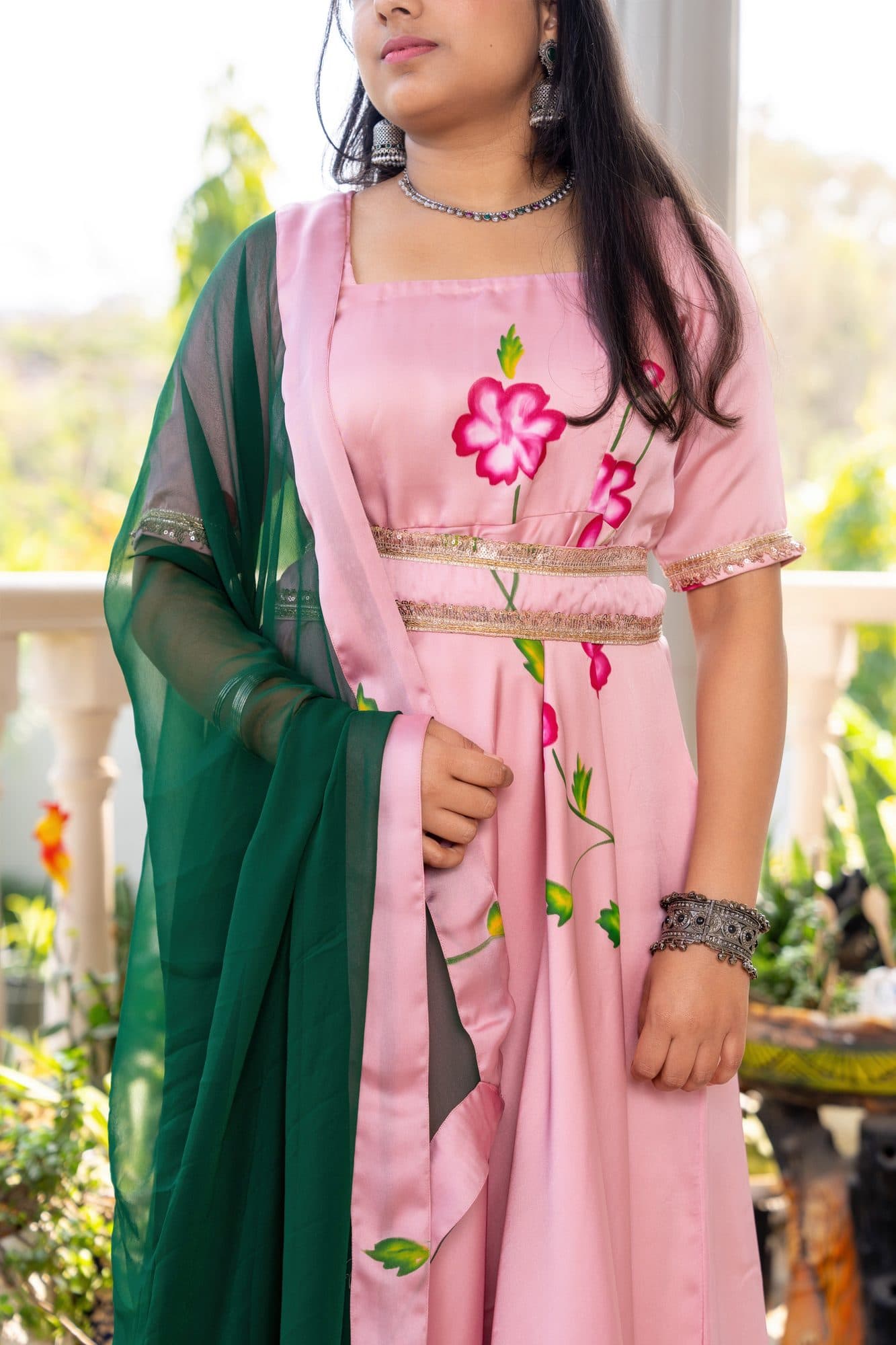 Gulnaar Pink Floral Suit Set in Blush Pink