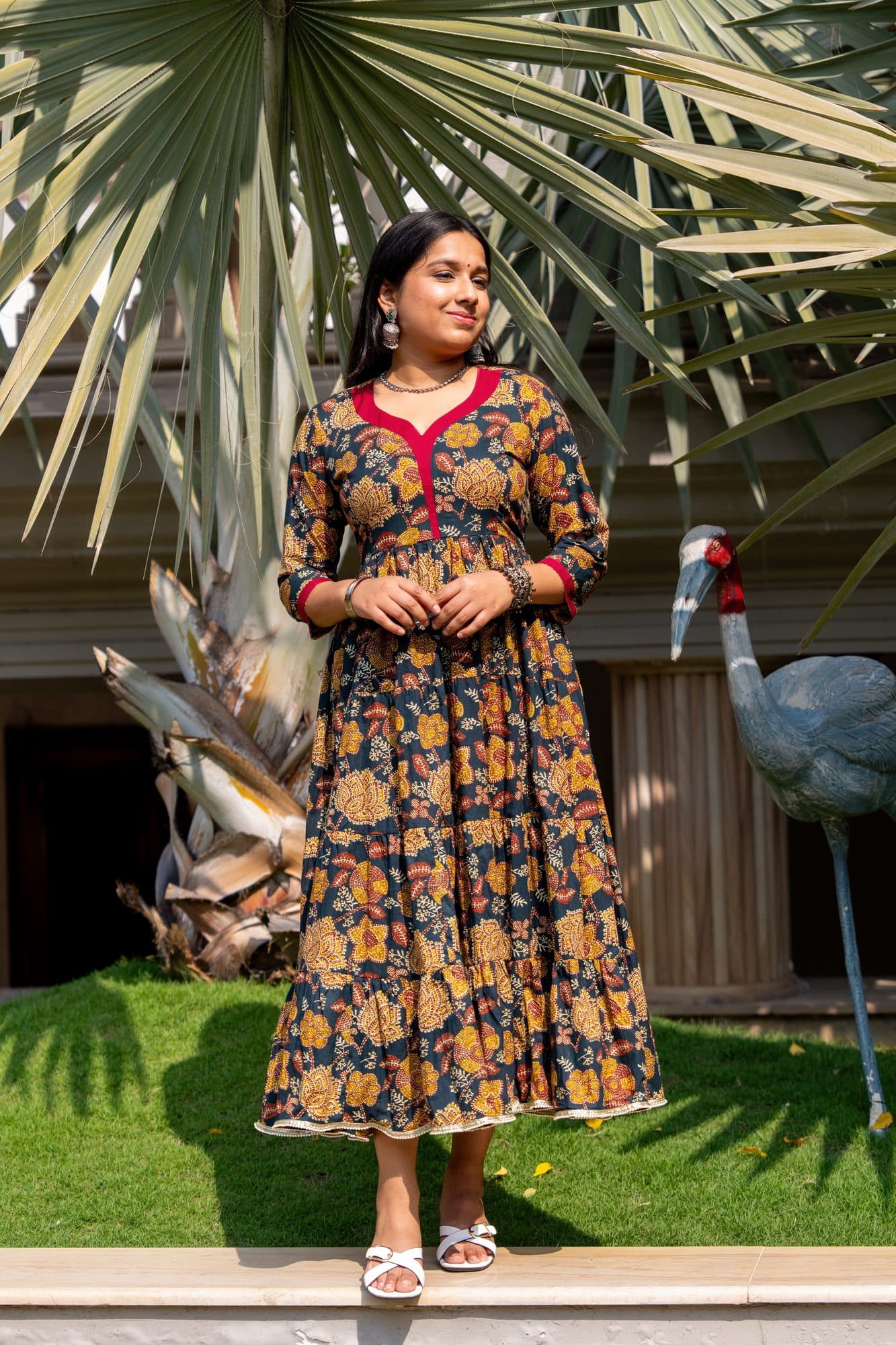 Aarini Midnight Floral Cotton Dress in Black Floral