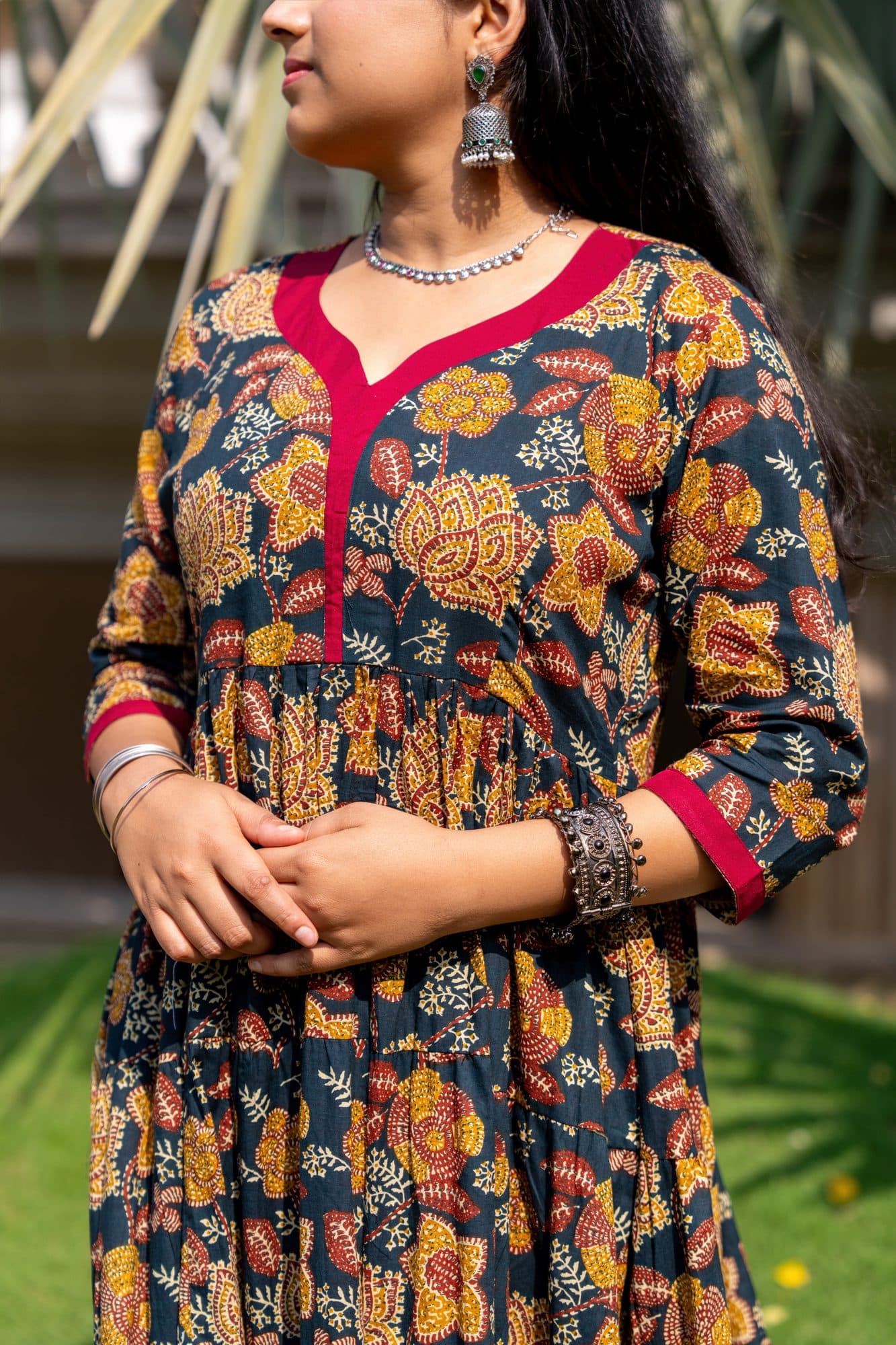 Aarini Midnight Floral Cotton Dress in Black Floral