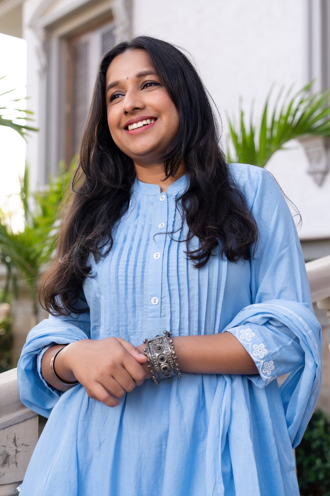 Neel Tara Cotton Suit in Sky Blue