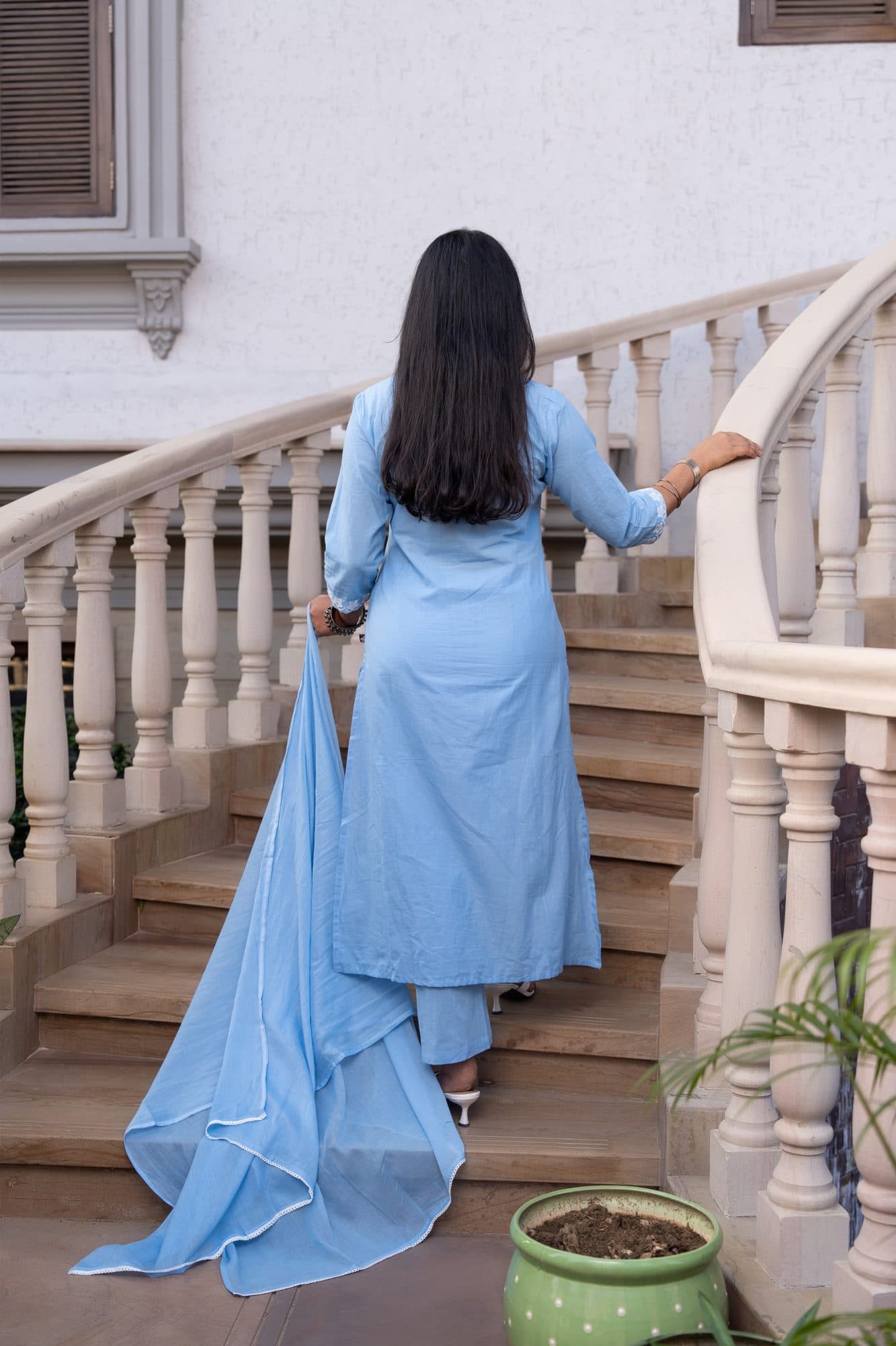 Neel Tara Cotton Suit in Sky Blue