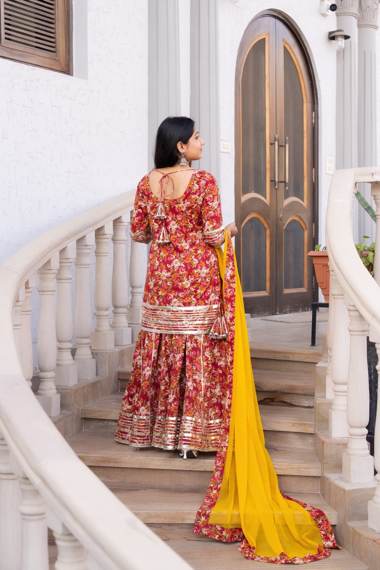 Gul Rang Lehenga Set in Red & Mustard Yellow
