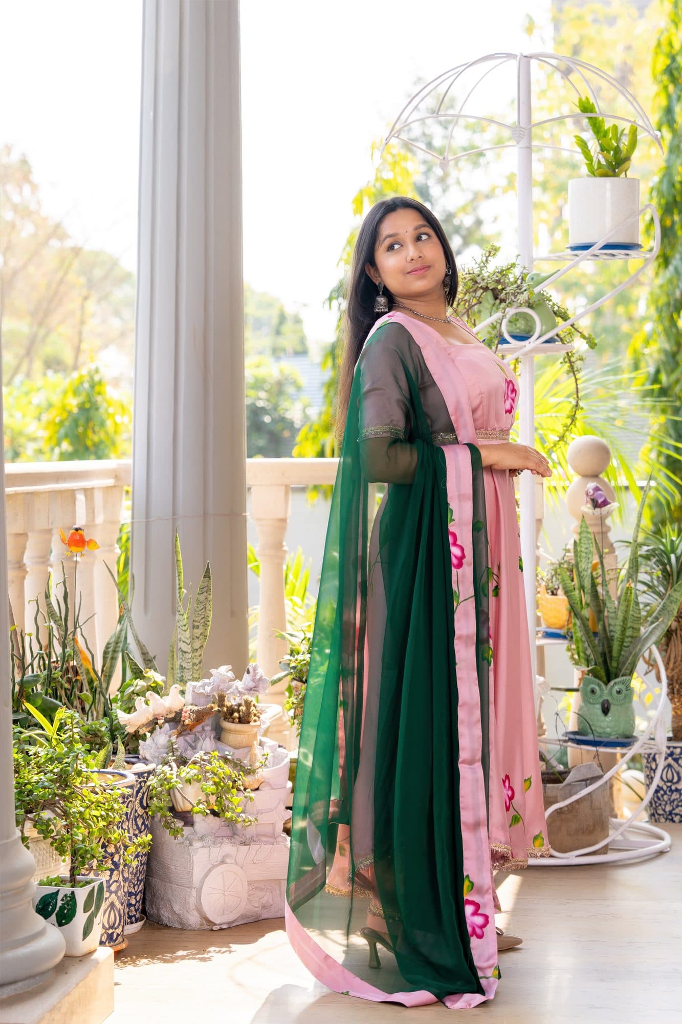 Gulnaar Pink Floral Suit Set in Blush Pink