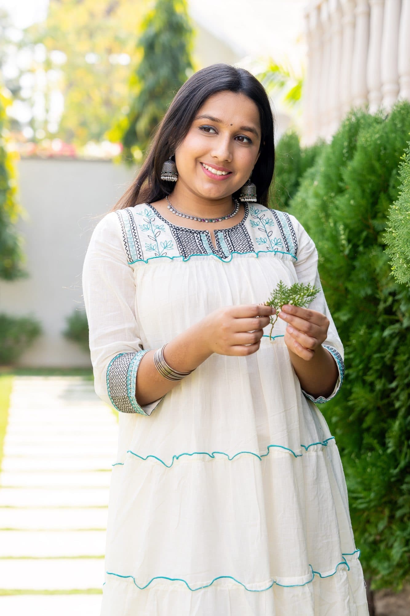 Meher Ivory Tiered Cotton Dress in Ivory White